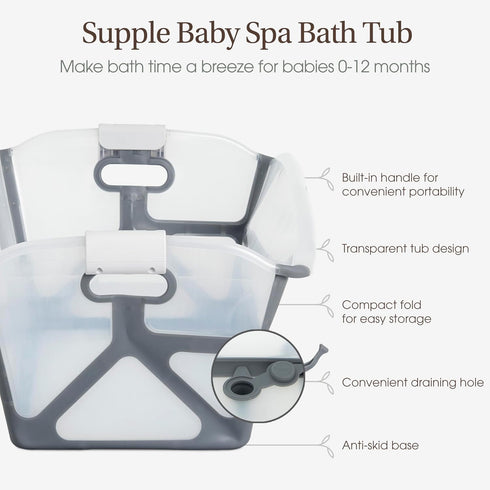 Evolur Supple Baby Spa Bath Tub Foldable Portable Bathtub with Transparent Safety View for Newborns & Infants, Compact