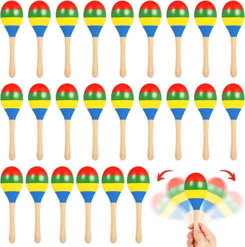 24 PCS Maracas for Adults - 7.9 Inches Multi-Colored Wooden Maracas, Lightweight