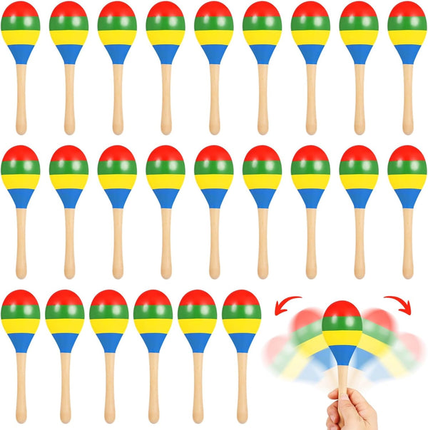 24 PCS Maracas for Adults - 7.9 Inches Multi-Colored Wooden Maracas, Lightweight