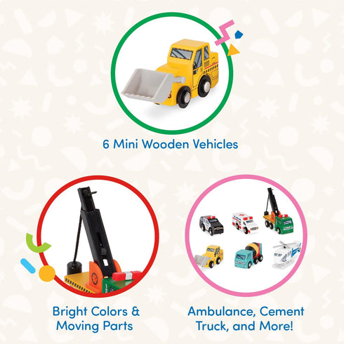 6 Set 3+ Set 1 Battat Wood Cars for Kids Pieces Toy Vehicle Mini Rescue & Construction Vehicles Toddler Truck Toys