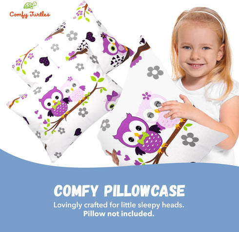 13x18 Toddler Pillowcase Owl, Cotton for Children, Woodland Animal Travel Pillow Case, Baby Girl Boy - Mauve Owls