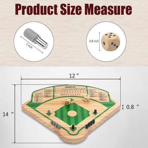 JstFrU Game,20mm 10 Baseball Board Game,Wooden Baseball Thick Wooden Board with Pieces & Dice,Markers,Great for Family