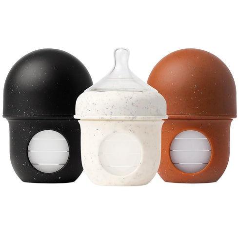 Boon 1 4 Oz 3 Count 3 Pack Nursh Reusable Silicone Baby Bottles with Pouch - Stage Slow Flow - - + Extra Slow Silicone