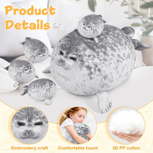 KMUYSL Seal Plush Toys for Girls Ages 3-8, Mommy Seal Stuffed Animal with 4 Babies, Ideal Christmas Birthday Gift