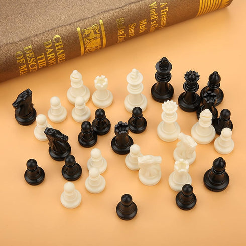Standard Chess Pieces, 32 International Tournament Chessmen Replacement Set, Black and White