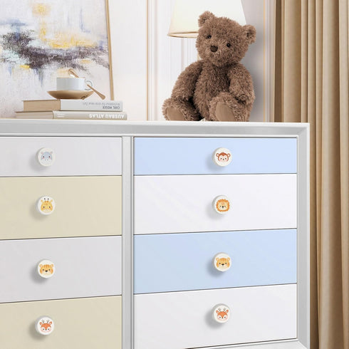 Home Wooden Drawer Knobs, Round Furniture Pull Handle 35mm with Screws for Kids Bedroom (6-Pack)