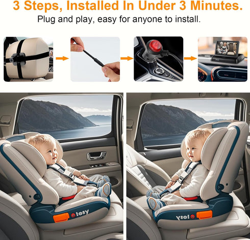 ALLRUBY Baby Car Camera Monitor,Baby car Mirror,for USB/USBC/CigaretteLighter Ports, View Infant in Rear Facing Seat