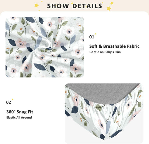 miaozhen 1 Pack 52x28 Cotton Crib Sheets for Baby Boys Girls Ultra Soft Cute Cartoon Rainforest Wildflower Crib