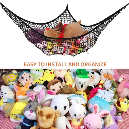 LXUNYI Jumbo Stuffed Animal Hammock, Mesh Toy Storage Net Holder for Kids, 84 Inch Black Organizer for Bedroom