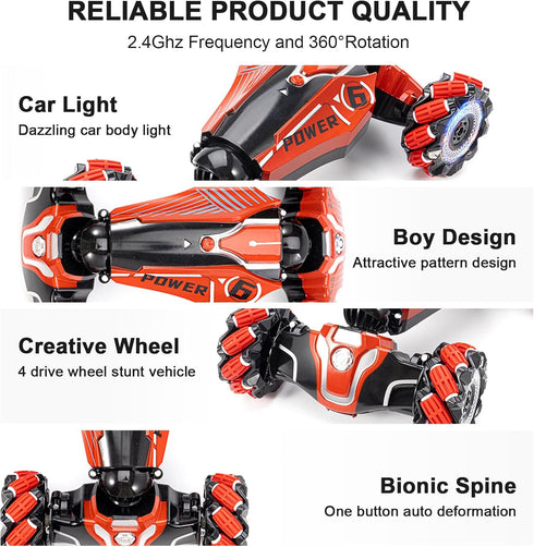 Gesture Sensing RC Stunt Car, 4WD Remote-Controlled Vehicle, Bidirectional Drifting Off-Road with Music & Lights