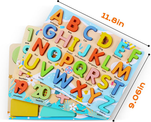 Wooden Puzzles for Toddlers - Voamuw Alphabet Number Shape Learning Education Toys for Kids Ages 3-6 (Set of 3)