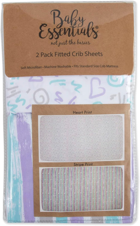 2 Pack 28x52 Dreams & Doodles Microfiber Fitted Crib Sheets for Baby Girl, Boy & Neutral