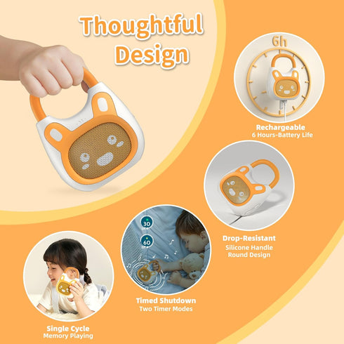 120+ alilo Pocket Bunny Portable Kids Music Player, Musical Toys for Toddlers, Preloaded Stories/Music/Lullabies/White