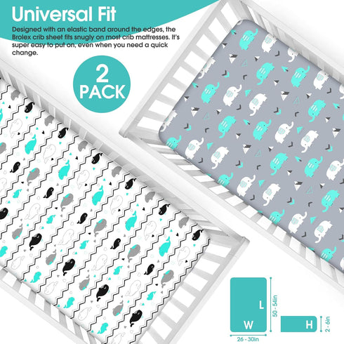 Set 2 BROLEX Baby Fitted Crib Sheets: Kid Crib Sheets - of for Toddler Standard Size Crib Mattress for Boys and Girls