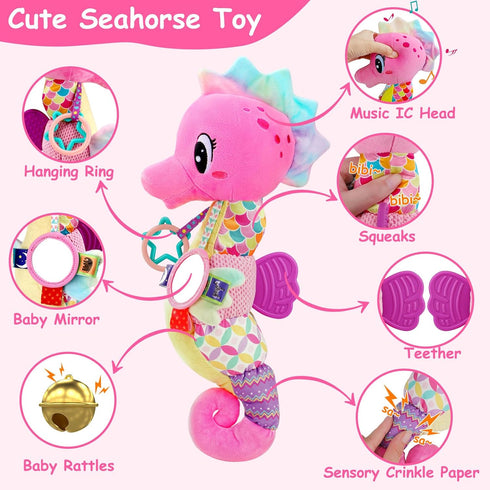 Joosharkidz 0-6 Tummy 3-6 6-12 0-3 4 5 6 Baby Girl Toys Months Musical Seahorse Stuffed Animal Time Toys Infant Months