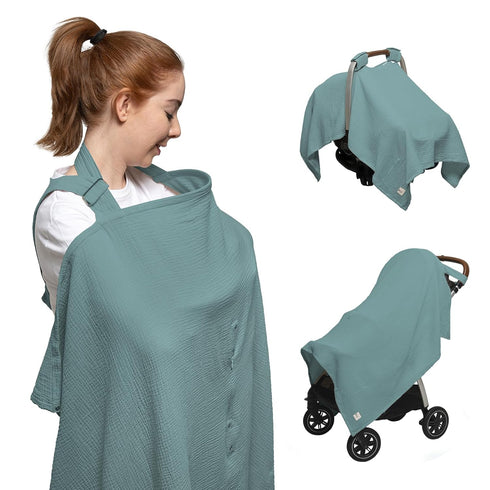 Nilsa 5-in-1 Muslin Nursing Cover up for Breastfeeding & Baby Car Seat Cover