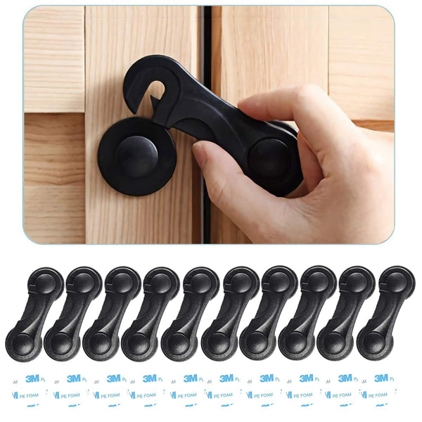 Child Safety Cabinet Locks (10 Pack) - Baby Proofing Latches for Drawers, Toilet Seat, Fridge, Oven with 10 Adhesives
