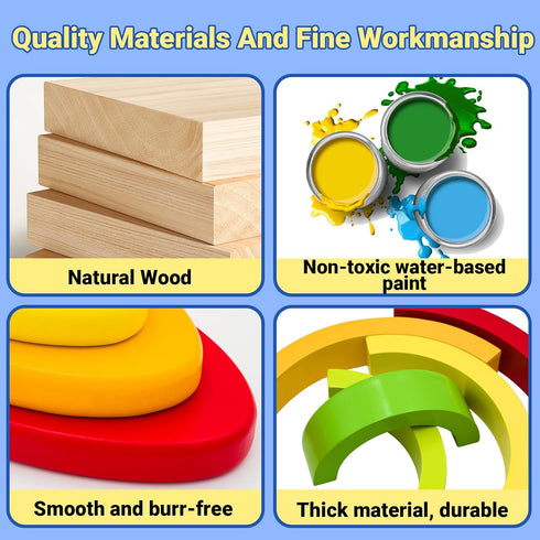 MEGRANATE Grimms 3+ Montessori Wooden Rainbow Stacking Toys for Baby Wood Building Blocks Nesting Puzzle Toy Colorful