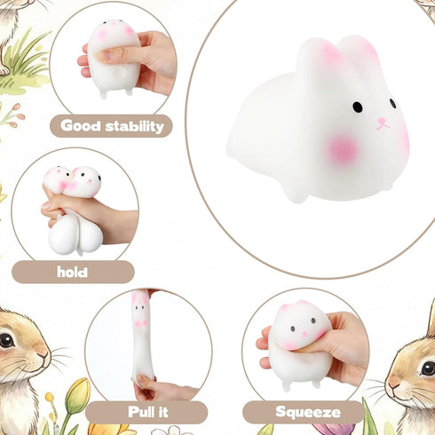 24 Meooeck Pcs Easter Rabbit Stress Balls for Adult Bunny Party Favor Fun Rabbit Squeeze Fidget Cute Animal Balls