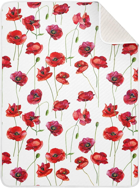 KICPOAY Swaddle Blanket for Red Poppy Flowers Baby Receiving Blanket Muslin Baby Swaddles