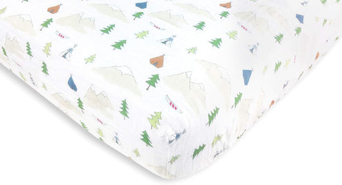 Cotton Muslin Fitted Crib Sheet for Babies - Outdoor Adventure Theme
