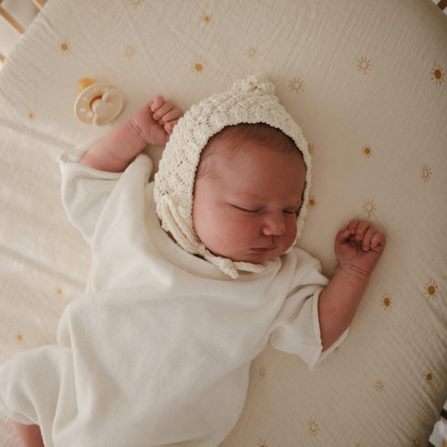 192 Count 28"x 52" mushie Extra Soft Muslin Fitted Crib Sheet | Thread | (Sun)