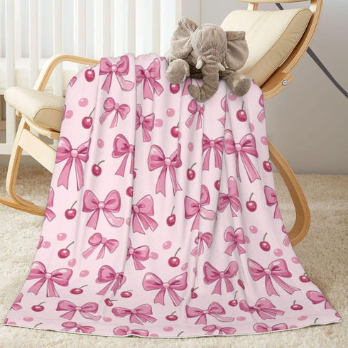 Baby Blanket Pink Bow Pattern Cherry for Boy Girl Newborn 30x40 Inch