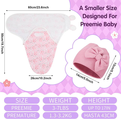 Fanfanwin 5 Pack Set 3-7 Lbs Preemie Swaddle Blanket Wrap with Hat Cotton Preemie Baby Clothes Hat Receiving Blanket