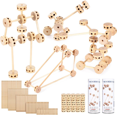 Zhanmai 2 Sets of 120 Pcs Wooden Building Blocks, Educational Natural Wood Toys for Kids, Different Sized Sets for Boys