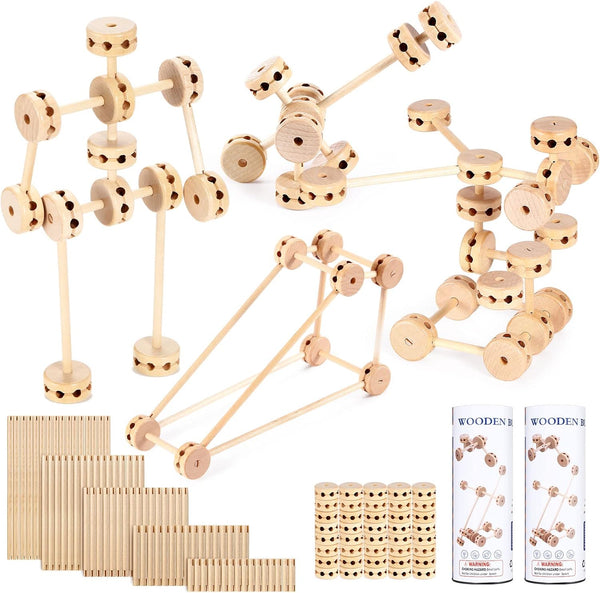 Zhanmai 2 Sets of 120 Pcs Wooden Building Blocks, Educational Natural Wood Toys for Kids, Different Sized Sets for Boys