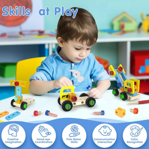 45 Pcs Kids Tool Set, Toddler Tool Box with STEM Construction Educational Toys for Ages 3-7, Wooden Kits