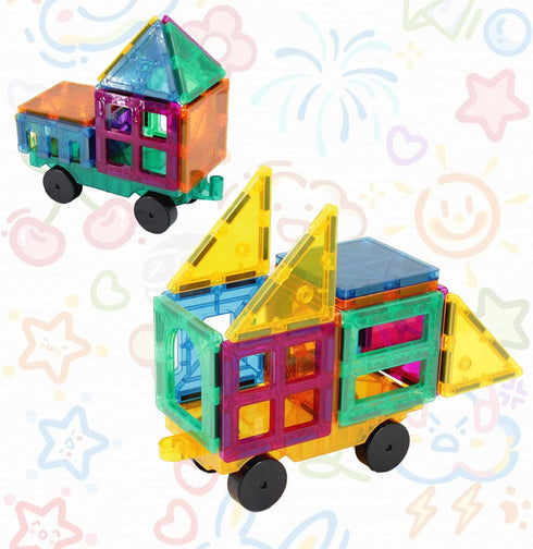 Set 3+ Magnetic Tiles Car Truck Kit Toy with Stronger Magnets, Educational Magnet Cars with Re-Enforced Hitch and Long