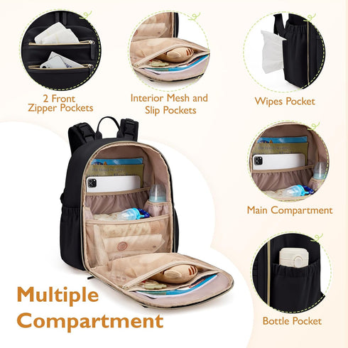 mommore Neoprene Mini Diaper Bag Backpack for Newborn, Small Travel Baby Bag with Insulated Pockets