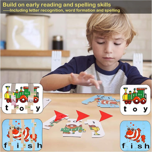 80 Words Self-Correcting Spelling Puzzles, Double-Sided Three and Four Letter Words for Preschool Learning