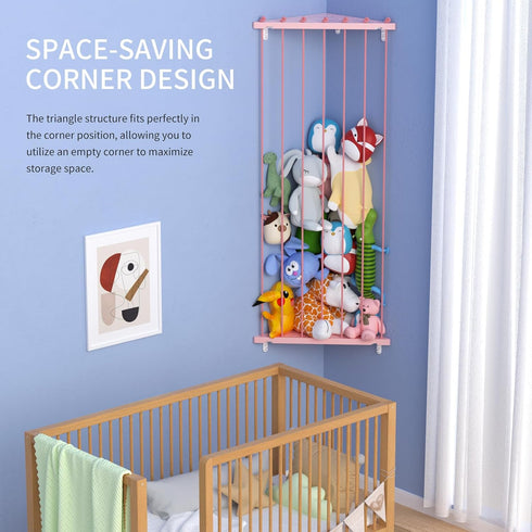 GGUO Hammock Corner Stuffed Animal Storage Net - Stuffed Animals Holder with Lights - Plush Toy Organizer Hanging