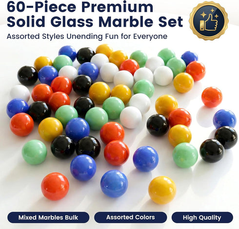 60PCS Set, 5/8Inch, 6 POPLAY Glass Marbles for Marble Board Game Chinese Checkers Board Game, Colors