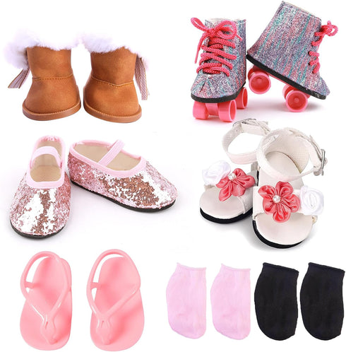 QSKJJI 18 inch Doll Accessories, 5 Pairs of Doll Shoes+2 Socks 18 Doll