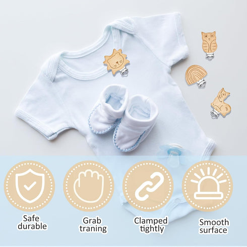 10 Boao Pcs Wood Pacifier Clips Toy Suspender Clips Charm DIY Pacifier Holder for Baby Toddler Teething Grasping