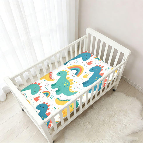 Bseiialft 52 28 Colorful Dinosaurs Rainbows Crib Sheets for Boys Girls Soft and Breathable Cotton Baby Sheets