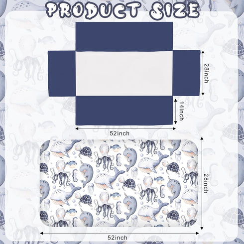 Hahafelt 3 Set Set Pcs Baby Crib Bedding Under The Sea Ocean Nursery Nautical Crib Includes Ocean Quilt, Fitted Sheet