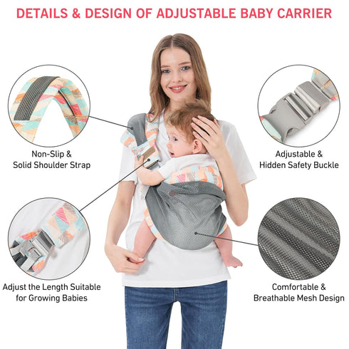 6-40 lbs Adjustable One Shoulder Baby Carrier for Infant, Lightweight Breathable Mesh Baby Hip Carrier Portable Baby