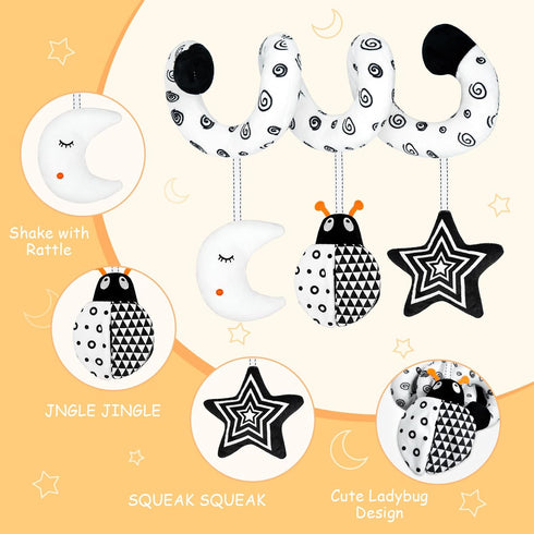 XIXILAND Car Seat Toys for Babies 0-6 Months, Black and White High Contrast Sensory Toys for Infants 0-18 Months