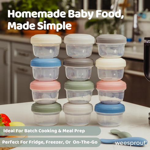 12 Set 4oz WEESPROUT Leakproof Baby Food Storage | Container | BPA Free Small Plastic Containers with Lids | Lock