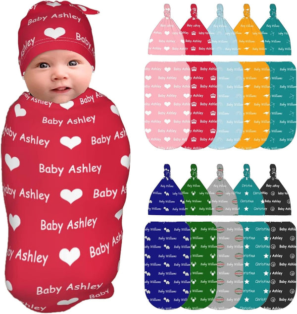 Personalized Baby Blanket Custom Swaddle and Hat Set with Name for Girl