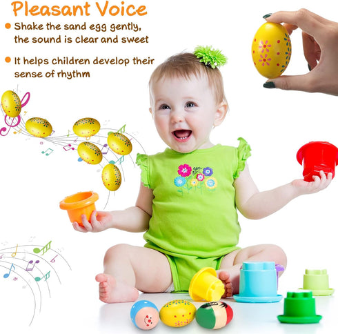 28 Zhanmai Pcs Easter Wooden Shakers Eggs Musical Maracas Egg Percussion Instruments Stocking Stuffers for Toddlers