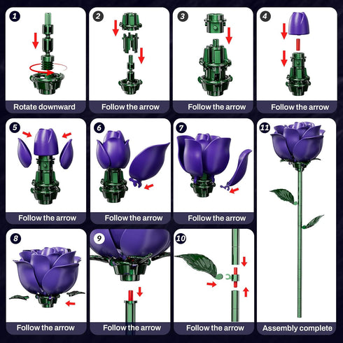 XGSHJ Set 12 Pack Purple Rose Bouquet Building for Girls & Boys - Botanical Collection Gift for Easter Basket