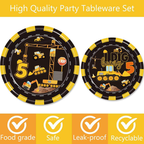 92 5th Pcs Construction Birthday Party Supplies Dump Truck Theme Five Tableware Includes Hanging Swirl, Balloons
