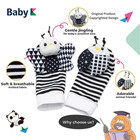 BABY K Baby Rattle Socks & Wrist Toys (Set E) - Newborn Toys for Brain Development Infant Gifts
