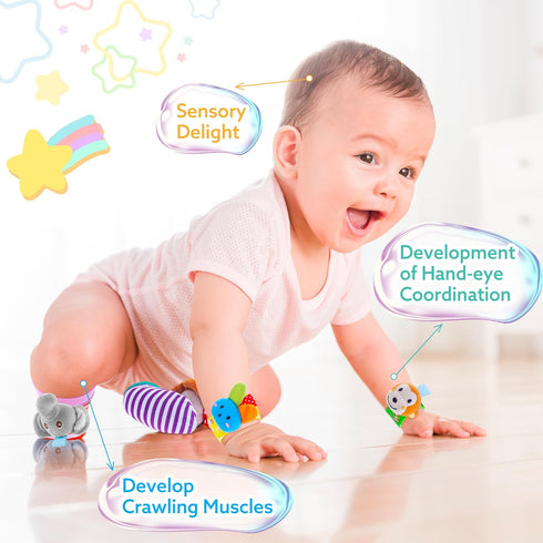 Baby Rattle Set with Cotton Socks and Wrist Strap, Infant Sensory Toys for 0-12 Months, Gifts for Boys and Girls