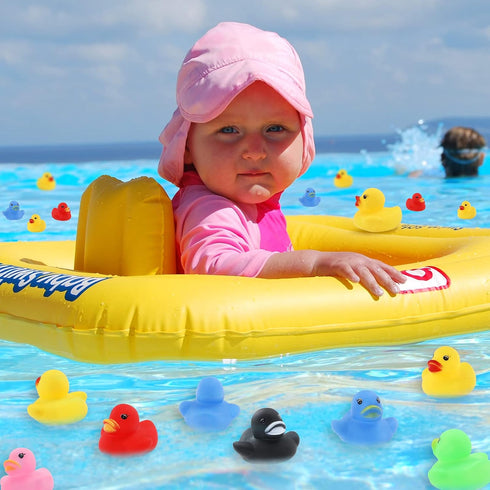 GADIEDIE 50 Pack Gift(1.6"x 1.5" 1.2". 6 Multicolor Mini Rubber Ducky Float Ducks Baby Bath Toy, Great for Jeep
